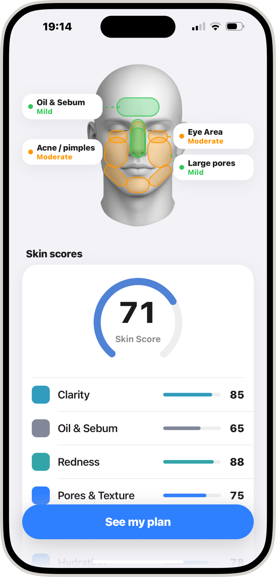 Skin scores in the Sharp app