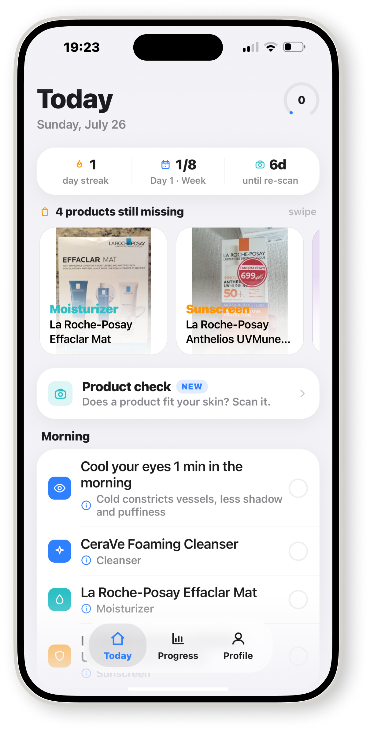 Today routine in the Sharp app